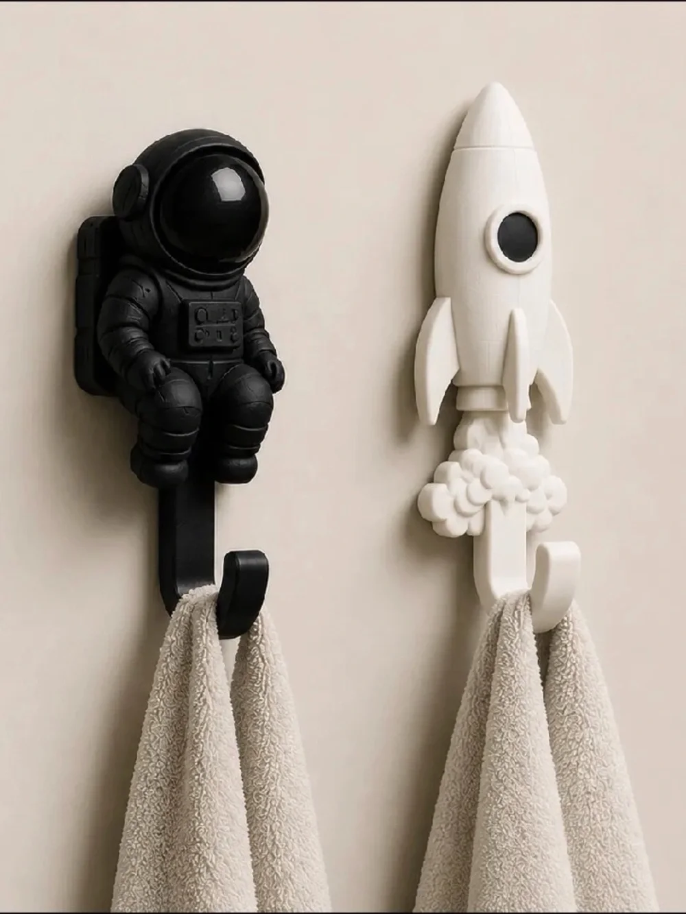 3D Printed Space Wall Hook Set Astronaut Rocket Decor